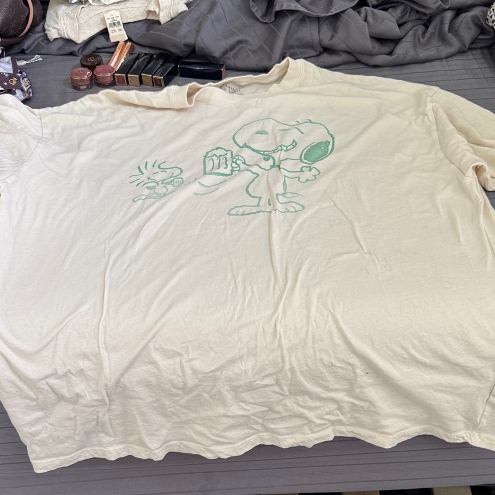 American Eagle Outfitters Cream Tee with Green Graphic